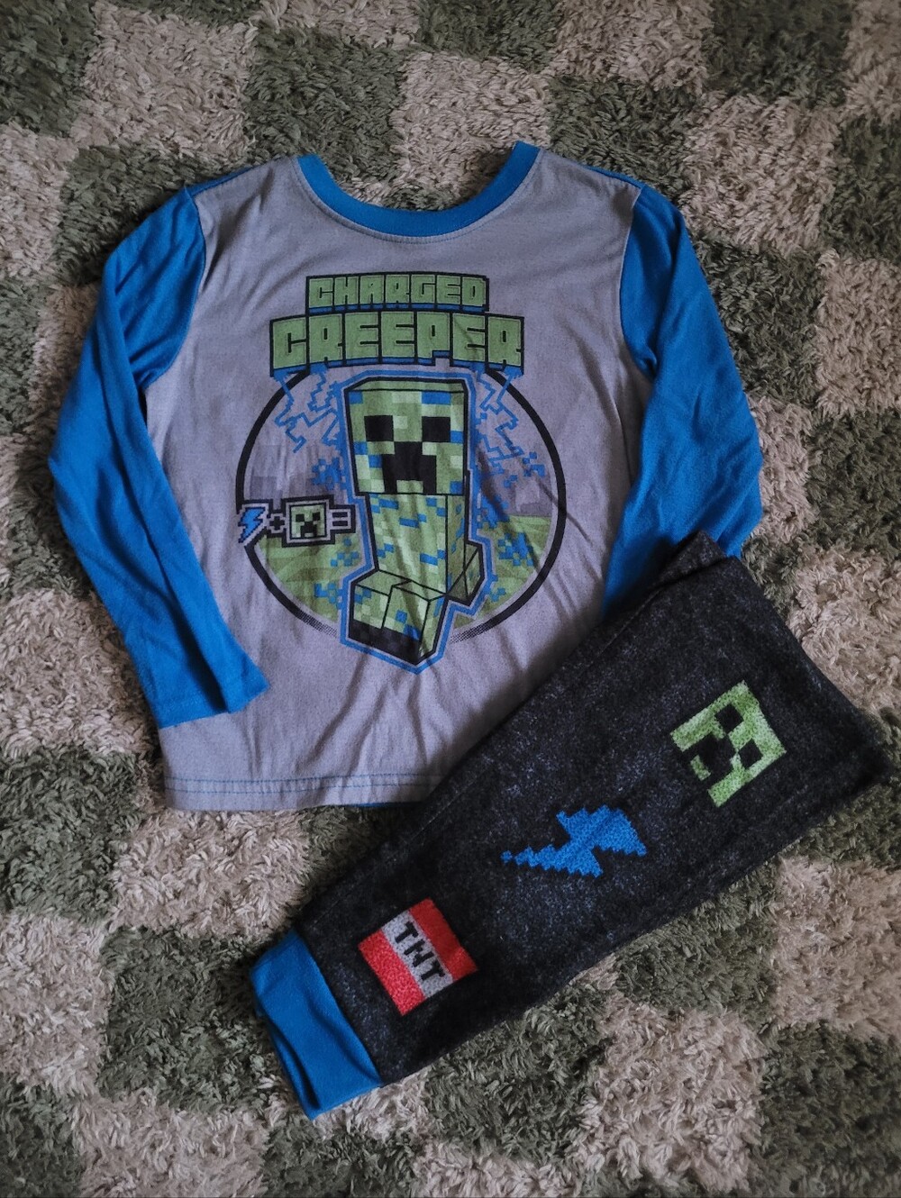 Minecraft Charged Creeper Blue & Gray Kids Pajama Set